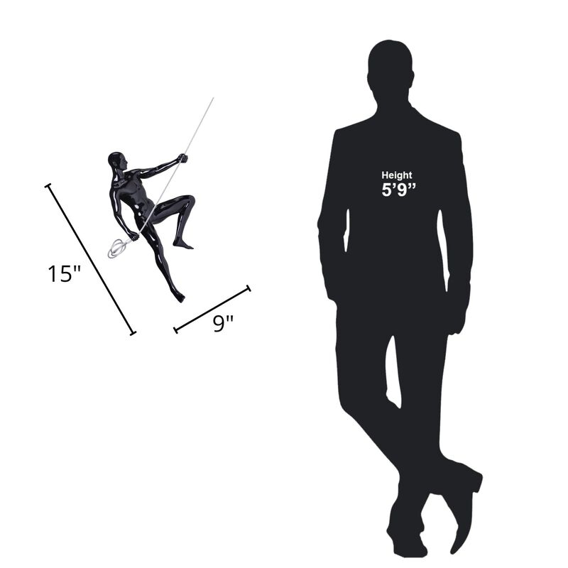 Climbing Man Wall Sculpture Glossy Black Resin Handmade