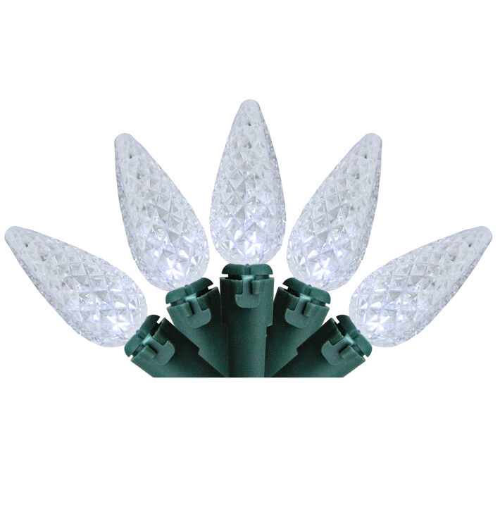 200-Count Pure White LED Faceted C6 Christmas Lights  66.25 ft Green Wire