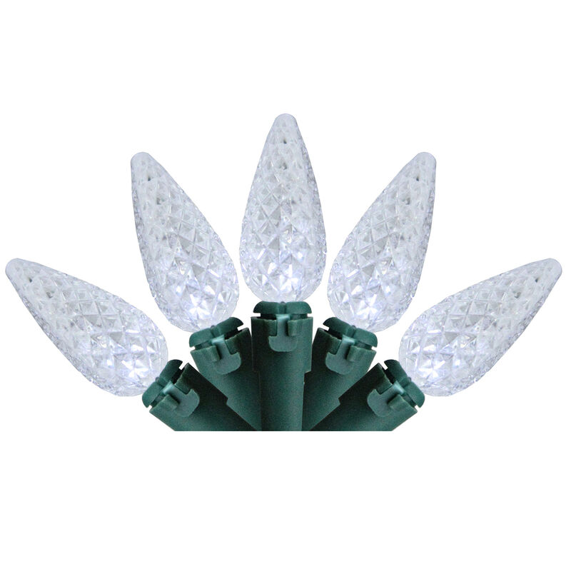 200-Count Pure White LED Faceted C6 Christmas Lights  66.25 ft Green Wire