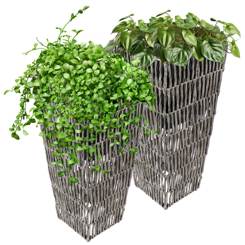 Sunnydaze Set of 2 Hyacinth Poly-Wicker Tall Planters