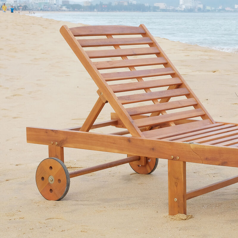 Wood Outdoor Folding Chaise Lounge Chair Beach Poolside Recliner Sunbed Wooden