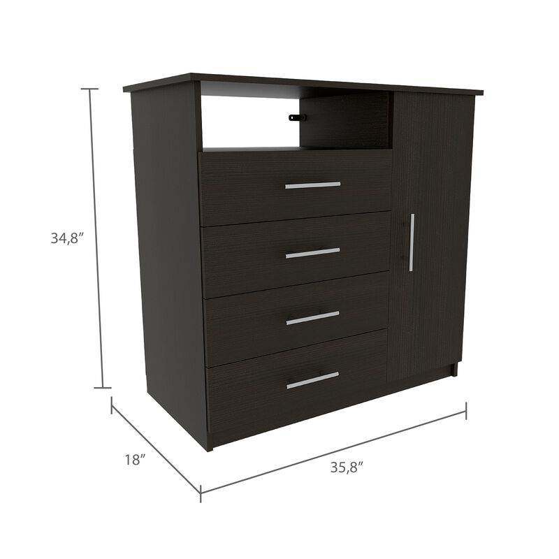 DEPOT E-SHOP Bidrell 2 Piece Bedroom Set, London Armoire + Rioja 4 Drawer Dresser, Black