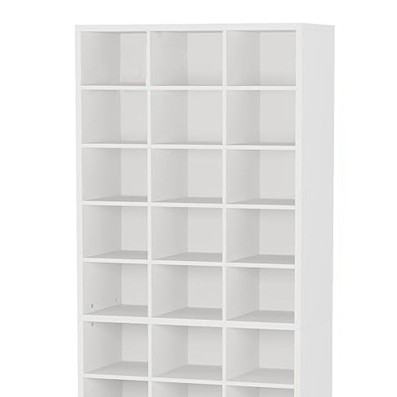 Shoe Cabinet, 10 Tier, White Wood Finish, 30 Open Shelves, 71 Inch - Benzara