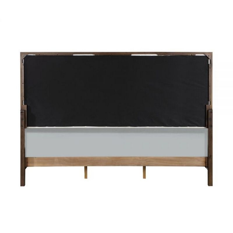 Aren Queen Bed, Light Gray Fabric Upholstery, Crisp White and Smooth Brown - Benzara