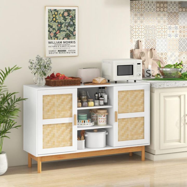 Hivvago 48 Inch Sideboard Buffet Cabinet Floor Storage Cabinet with 2 Bamboo Woven Doors