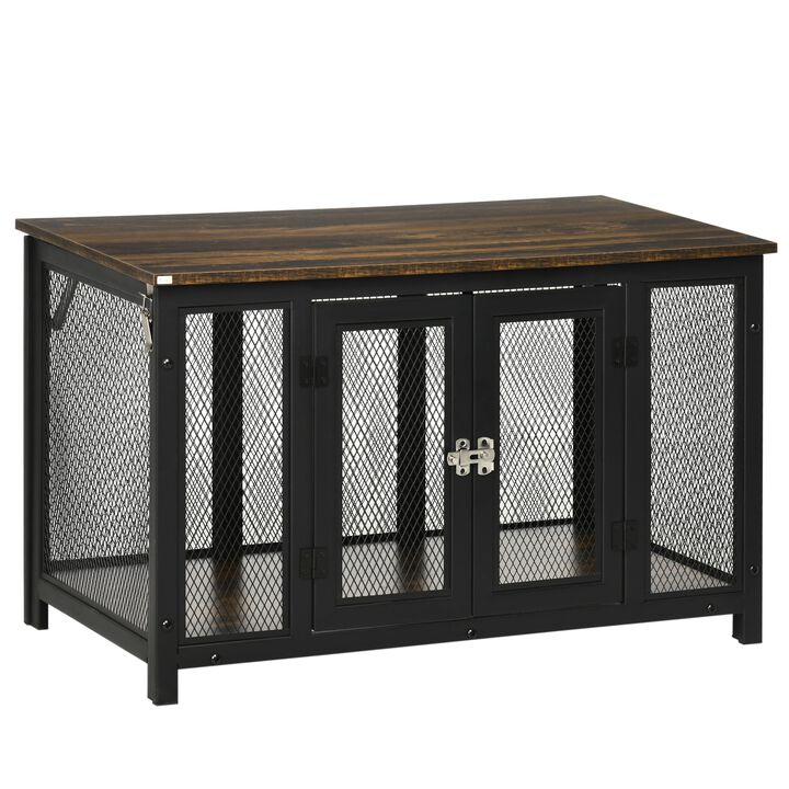 Brown/Black Pet Crate: Large Dog Furniture with Spacious Interior