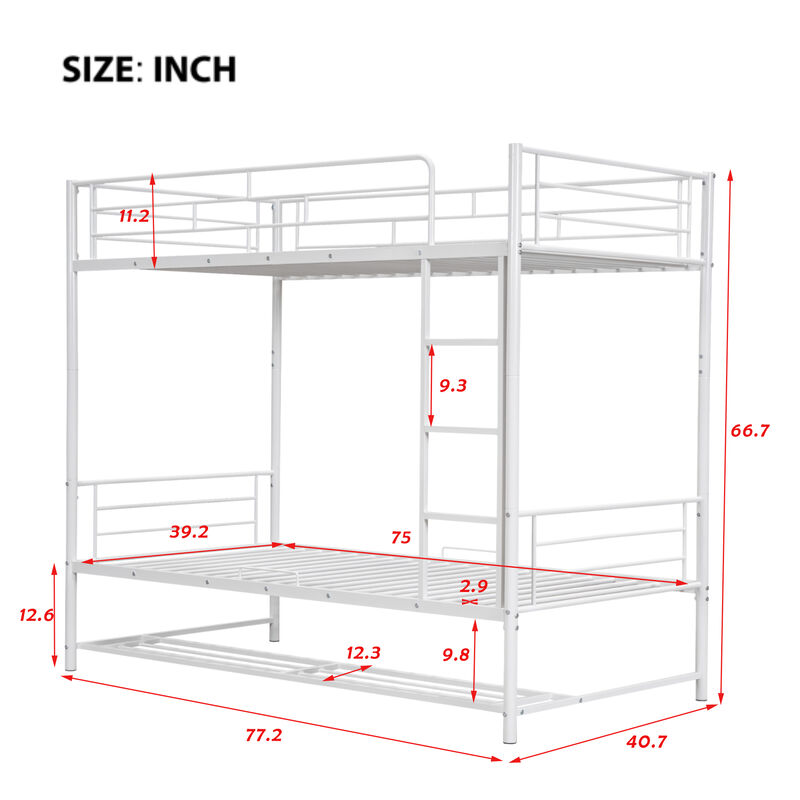 Merax Metal Bunk Bed with Shelf and Guardrails