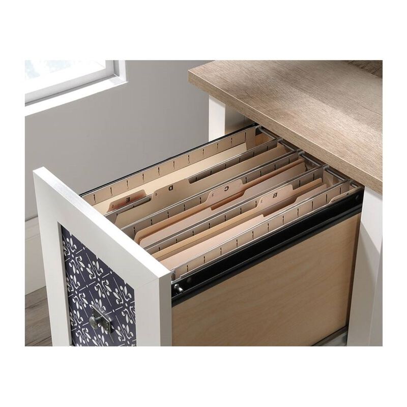 Hivvago FarmHouse White Blue Oak Top 2 Drawer Office Writing Desk