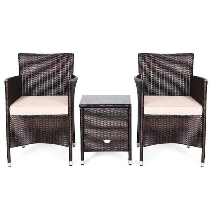 Hivvago 3 Pieces Ergonomic Wicker Patio Conversation Set