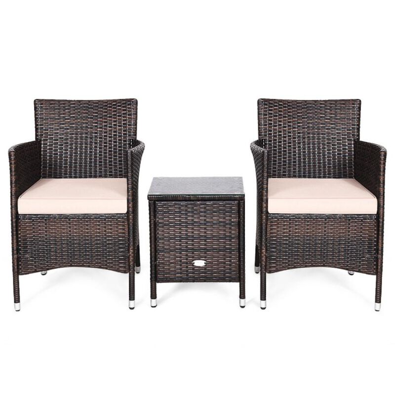 Hivvago 3 Pieces Ergonomic Wicker Patio Conversation Set