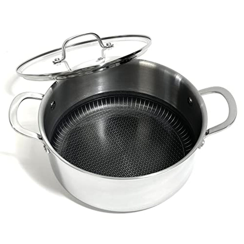 Tri-ply Stainless Steel Diamond Nonstick 4.8 QT Dutch Oven with Glass Lid