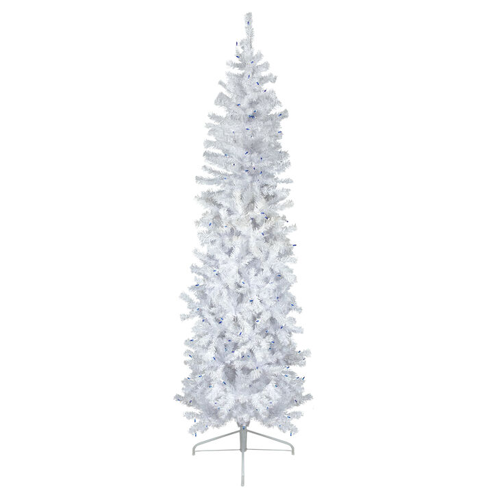 6.5' Pre-Lit Woodbury White Pine Pencil Artificial Christmas Tree  Blue Lights