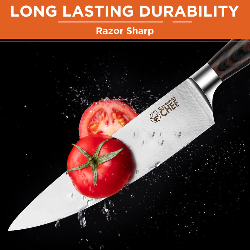 Commercial Chef Knife Japanese 8 inch High Carbon German Stainless Steel with Ergonomic Pakkawood Handle - Full Tang Ultra Sharp Blade Edge - High Carbon Stainless Steel Chef's Knives - Pakka Wood