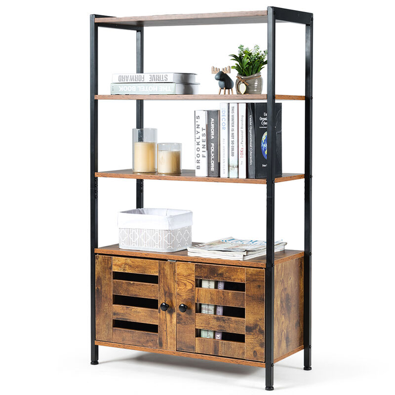 Costway Industrial Storage Cabinet Bookshelf Bookcase Bathroom Floor Cabinet W/3 Shelves