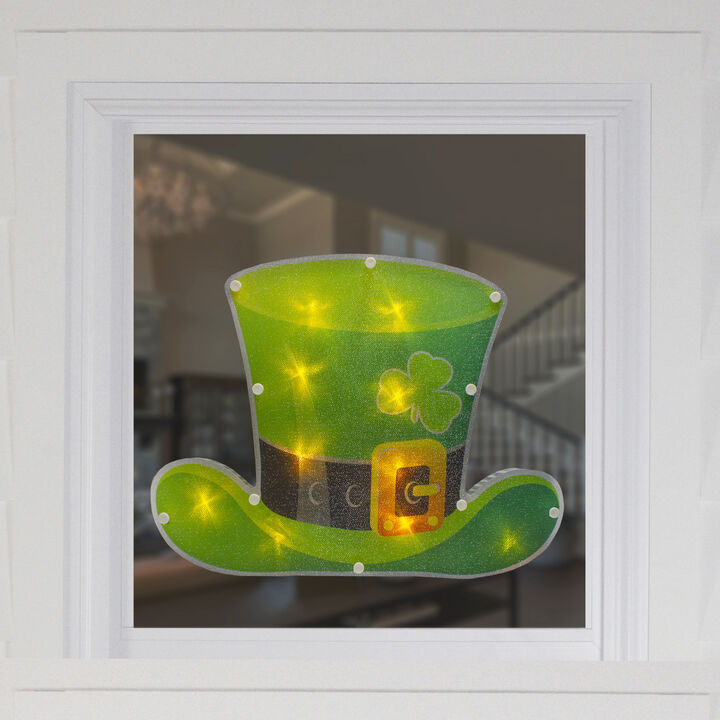 12.5" LED Lighted Irish St. Patrick's Day Leprechaun Hat Window Silhouette with Timer