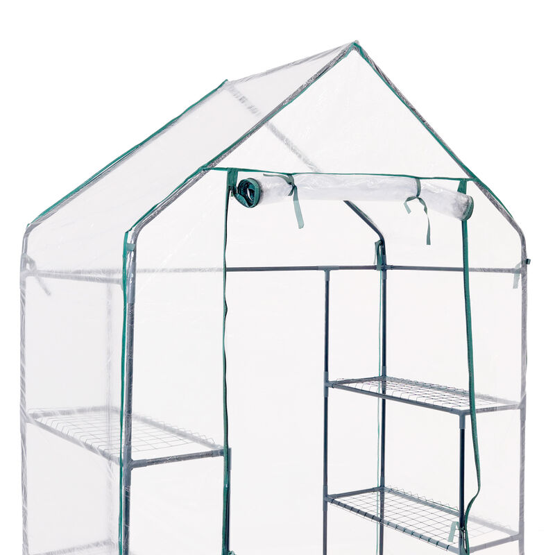 Sunnydaze Large Steel PE Cover Walk-In Greenhouse with 4 Shelves - Clear