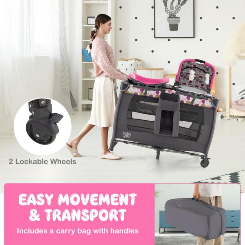 Hivvago 4-in-1 Convertible Portable Baby Playard Newborn Napper with Music and Toys