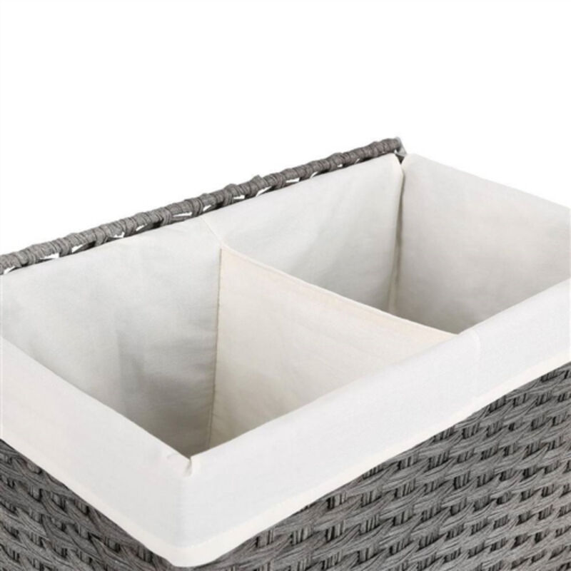 PP Rattan 29-Gal Laundry Hamper Basket with 2-Compartment Washable Liner Bag