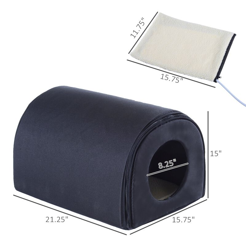 Cozy Cat Shelter: Black Portable Heated Double-Wide Outdoor Cat House