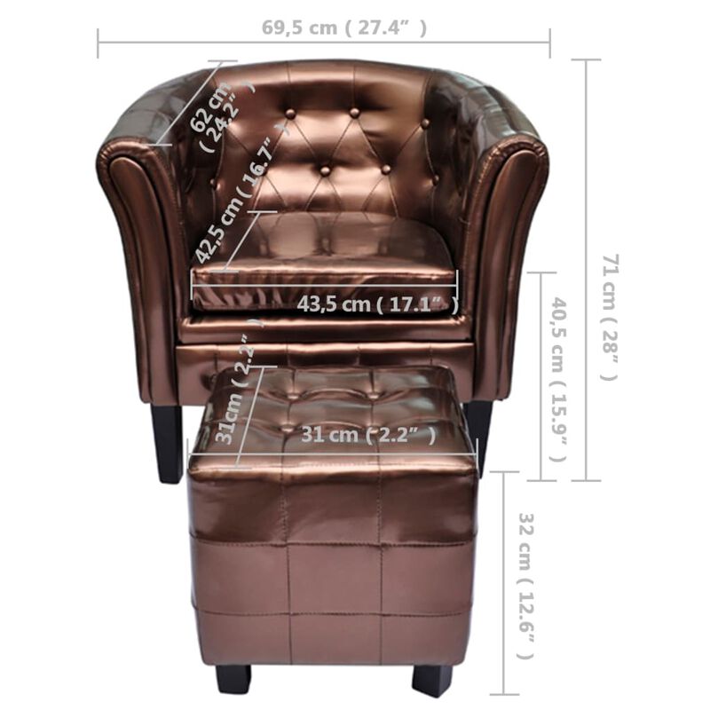 Tub Chair with Footstool Brown Faux Leather