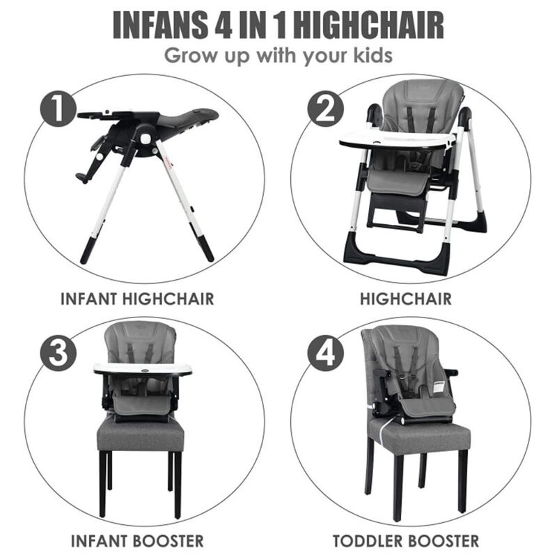 Hivvago 4-in-1 High Chair Booster Seat with Adjustable Height and Recline