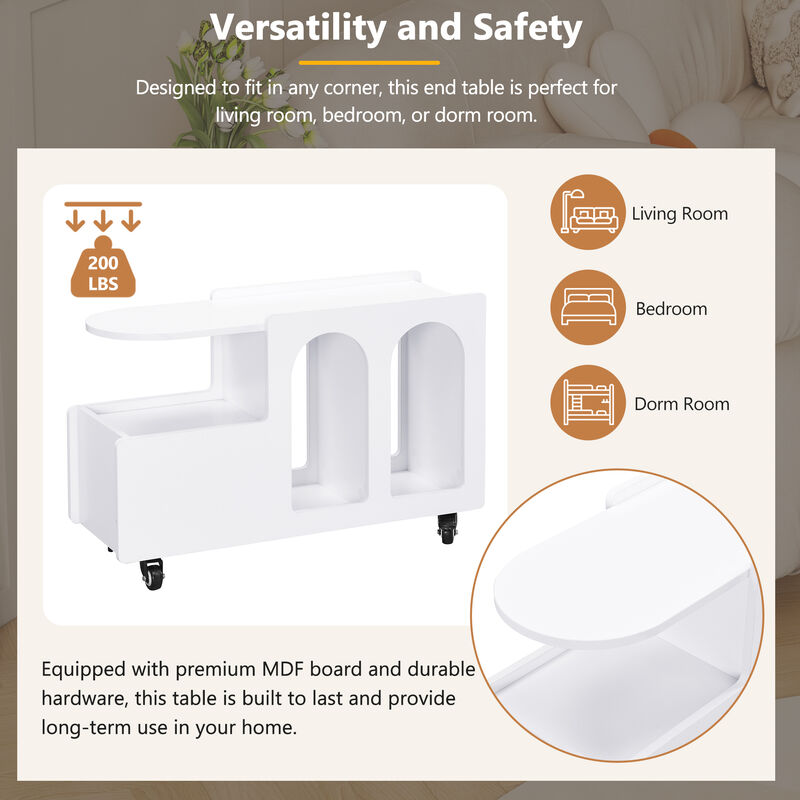 Merax Mobile End Table with Lockable Wheels