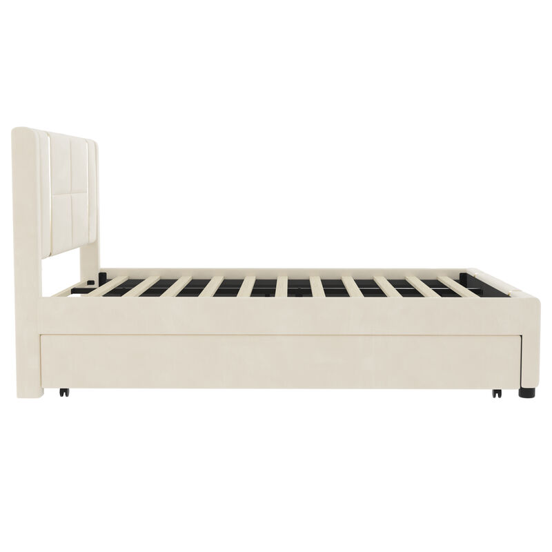 Merax PU Upholstered Platform Bed with Trundle