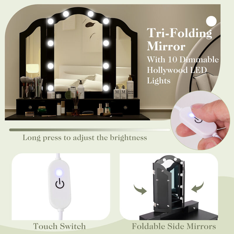 Makeup Vanity Table Set with Lighted Mirror and Drawers