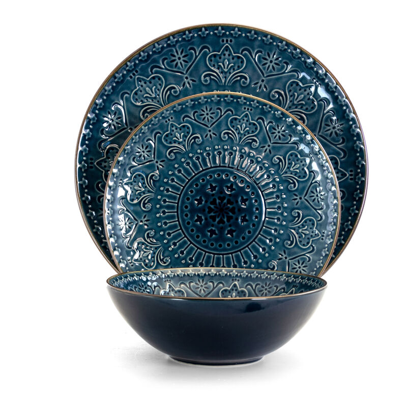 Elama  Deep Sea Mozaic 16 Piece Luxurious Stoneware Dinnerware with Complete Setting for 4