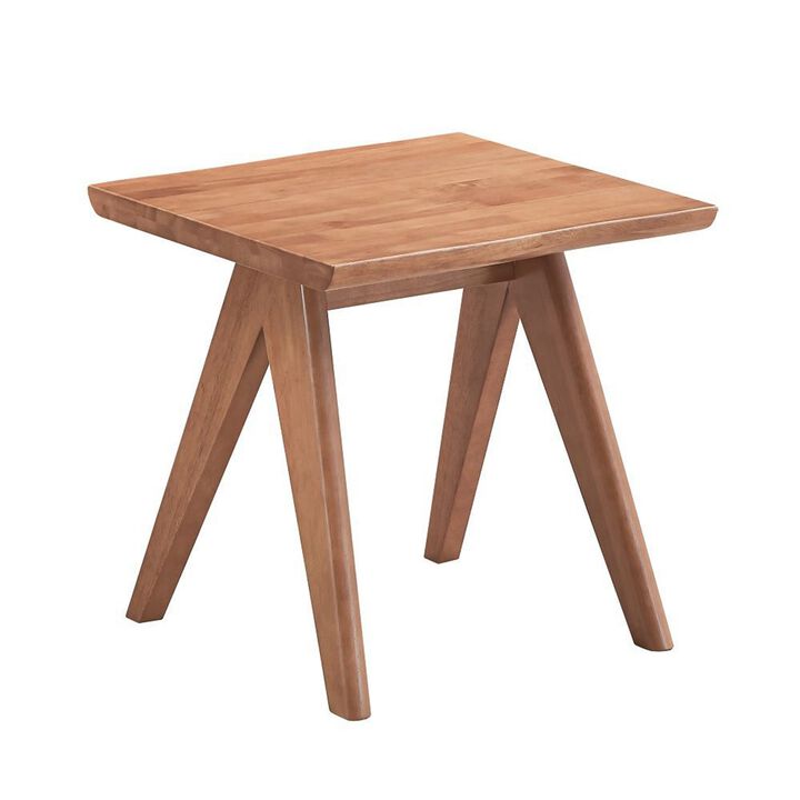 Tina 22 Inch Side End Accent Table, Angled Legs, Natural Wood Brown Finish - Benzara