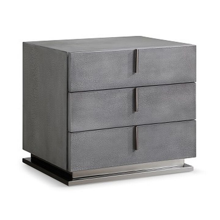 Cid Jely 24 Inch Nightstand, 3 Drawers, Crackled Lacquer Texture, Gray-Benzara