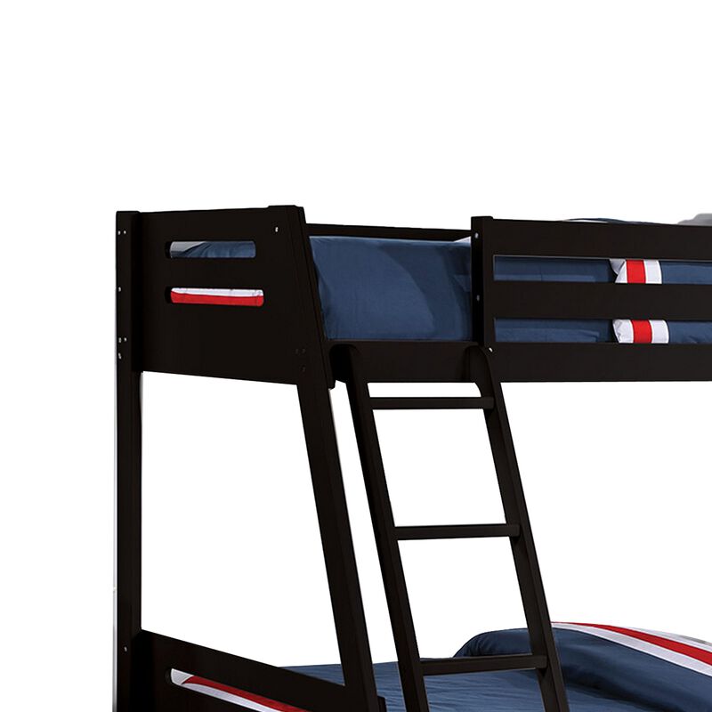 Emily Twin Over Full Bunk Bed with Ladder, 2 Drawers, Black Solid Wood