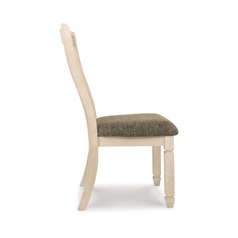 Bolan Dining Side Chair Set of 2 with Rake Back, Polyester, White Wood - Benzara