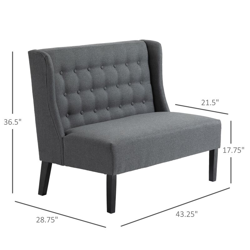 Gray Classic Loveseat: Linen Wingback with Button Tufting