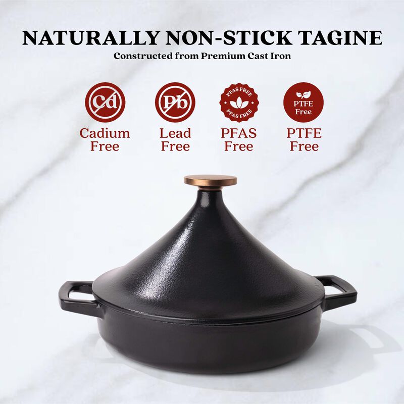 Alva Nori Enameled Cast Iron Tagine Pot 3 Qt. 11" Scratch Resistant Nonstick Stove-to-Table Enamel Coated Moroccan Pot, Non Toxic, Compatible with All Stovetops, Oven Safe & Induction Safe