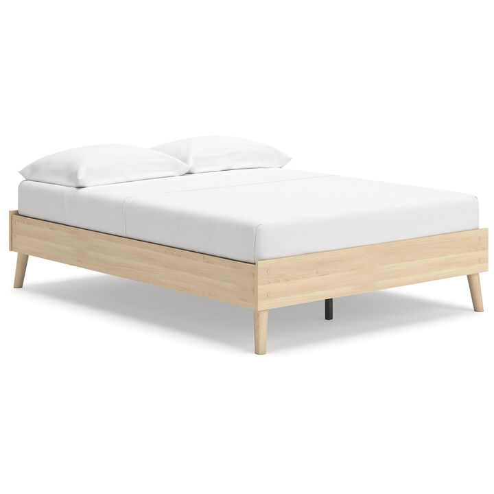 Abis Full Platform Bed, Natural Brown Wood, Low Profile Tapered Legs - Benzara