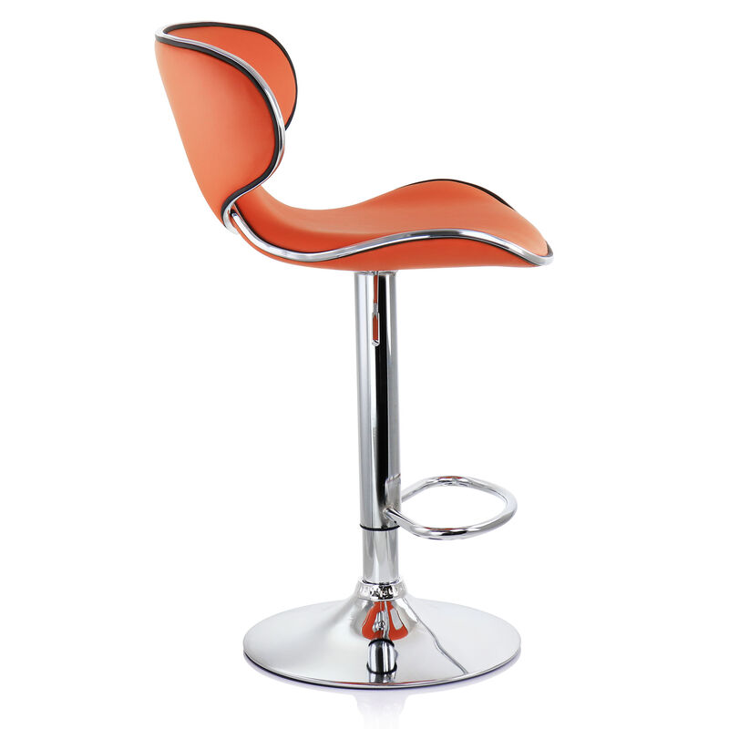 Elama 2 Piece Slim Faux Leather Adjustable Bar Stool in Orange with Chrome Base