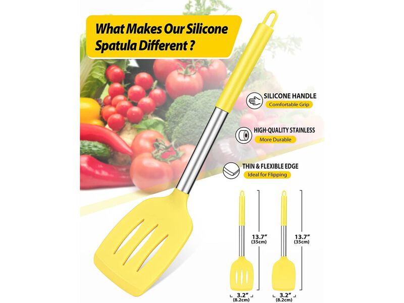BUNDLEPRO Pack of 2 Silicone Solid Turner, Non Stick Slotted Kitchen Spatulas