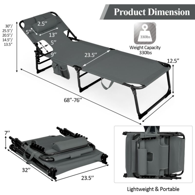 Hivvago Folding Beach Lounge Chair with Pillow for Outdoor