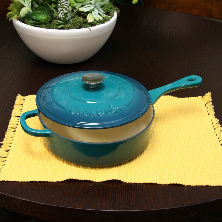 Crock Pot Artisan 3.5 Quart Enameled Cast Iron Deep SautÃ© Pan With Self Basting Lid in Teal Ombre