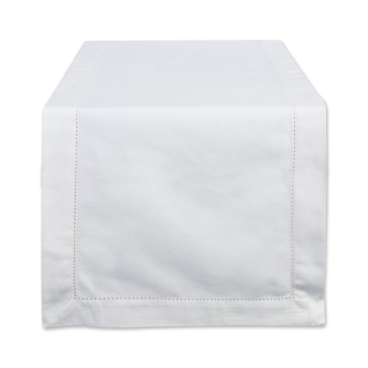 14" x 108" Off White Hemstitch Pattern Rectangular Table Runner