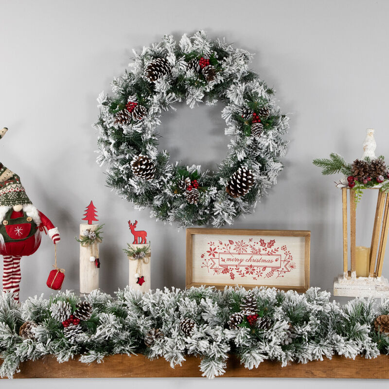 Heavily Flocked Pine Artificial Christmas Wreath  24-Inch  Unlit