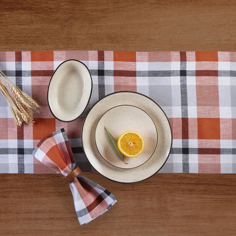 Solino Home 100% Pure Linen Table Runner 14 x 108 Inch | Fall Buffalo Check