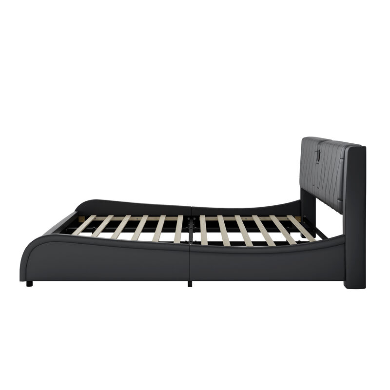 Merax Luxurious Faux Leather Platform Bed with Bluetooth Speakers