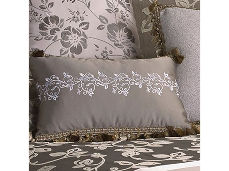 10 Piece King Polyester Comforter Set with Leaf Print, Platinum Gray - Benzara