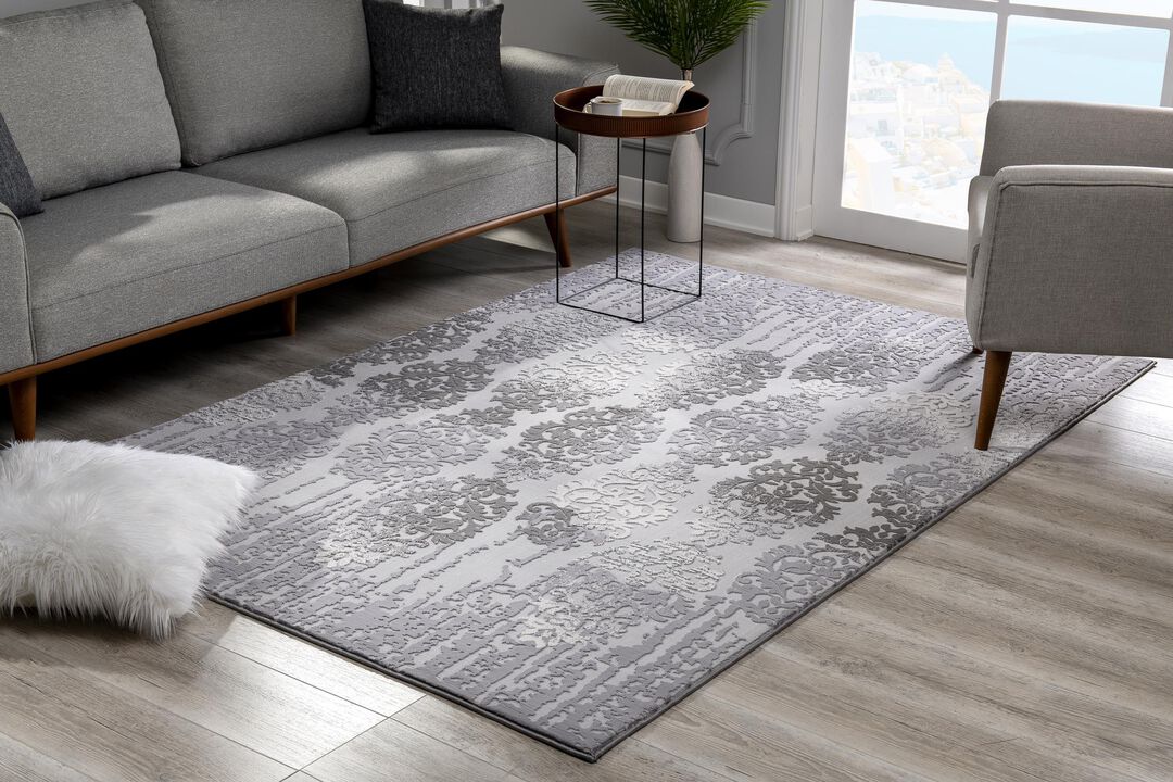 Oasis Modern Scandinavian Floral Grey Beige Indoor Area Rug
