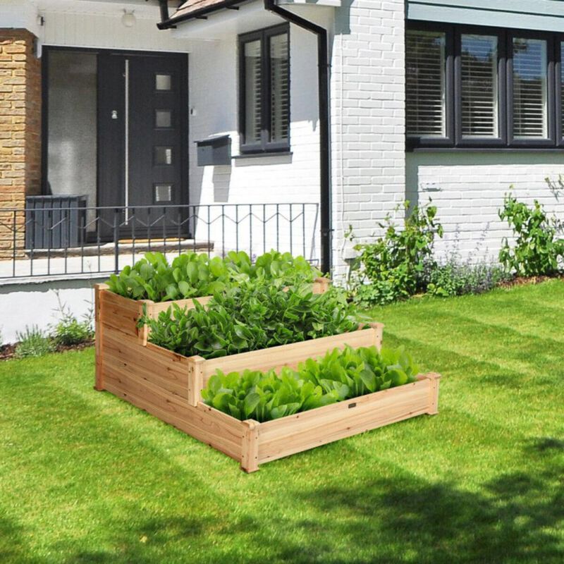 Hivvago 3 Tier Elevated Wooden Vegetable Garden Bed