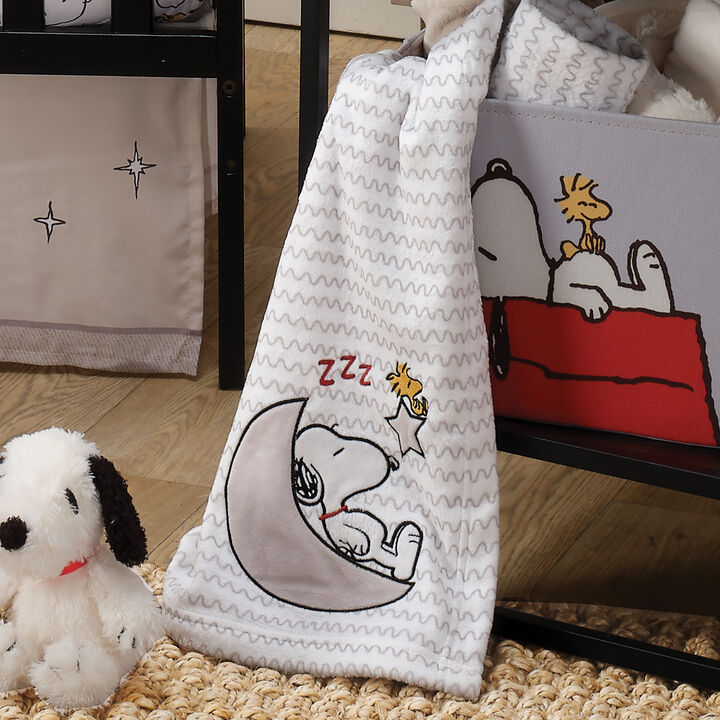 Bedtime Originals Snoopy Love Soft White/Taupe Fleece Baby Blanket w/ Applique