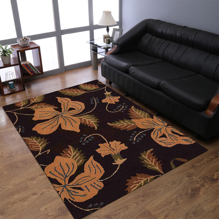 RUGSOTIC CARPETS HAND TUFTED WOOL ECO-FRIENDLY AREA RUGS  - 9'x12', Rectangle Shape, Brown, Floral Modern Design, High Pile Thick Handmade Anti Skid Area Rugs for Living Room, Bed Room (K00698)