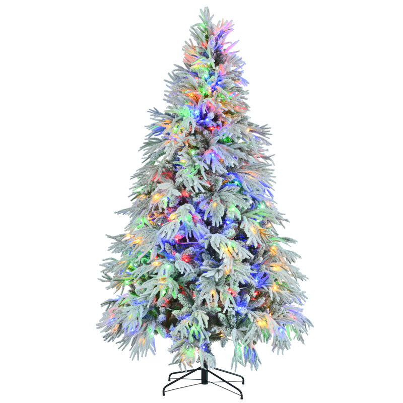 Pre-Lit Spruce Snow-Flocked Christmas Tree Full & Festive Holiday Décor with LED Lights